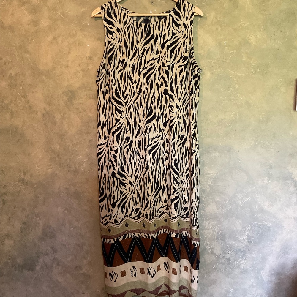 Vintage Lindor | Zebra Animal Print Maxi Dress | Boho Tribal | Size 14